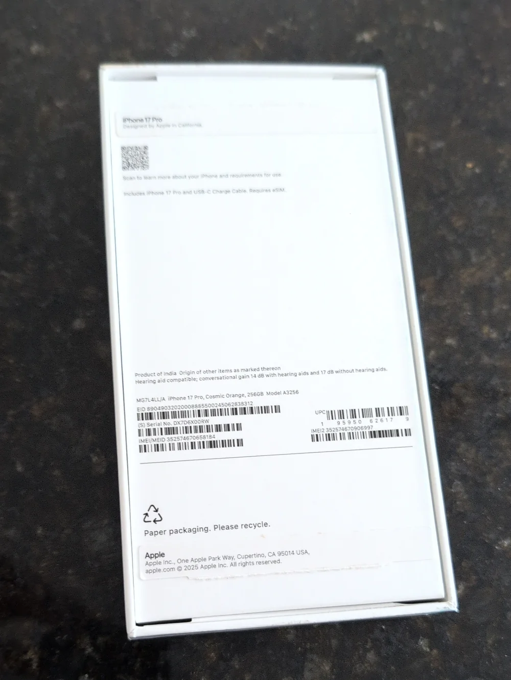 Apple iPhone 17 Pro Max Orange - EMPTY BOX ONLY